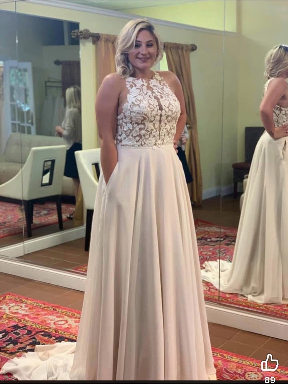 Morilee Lace Bodice A-Line Evening Dress in White